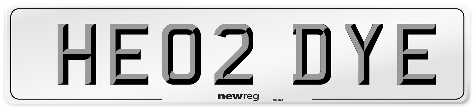HE02 DYE Number Plate from New Reg